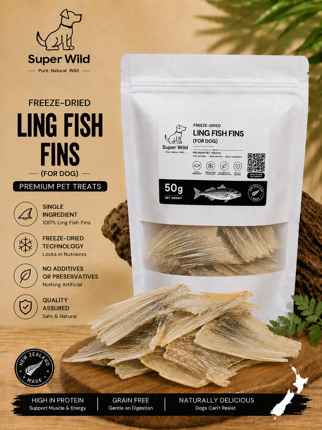 Freeze‑dried Ling Fish Fins 50g (For Dog)