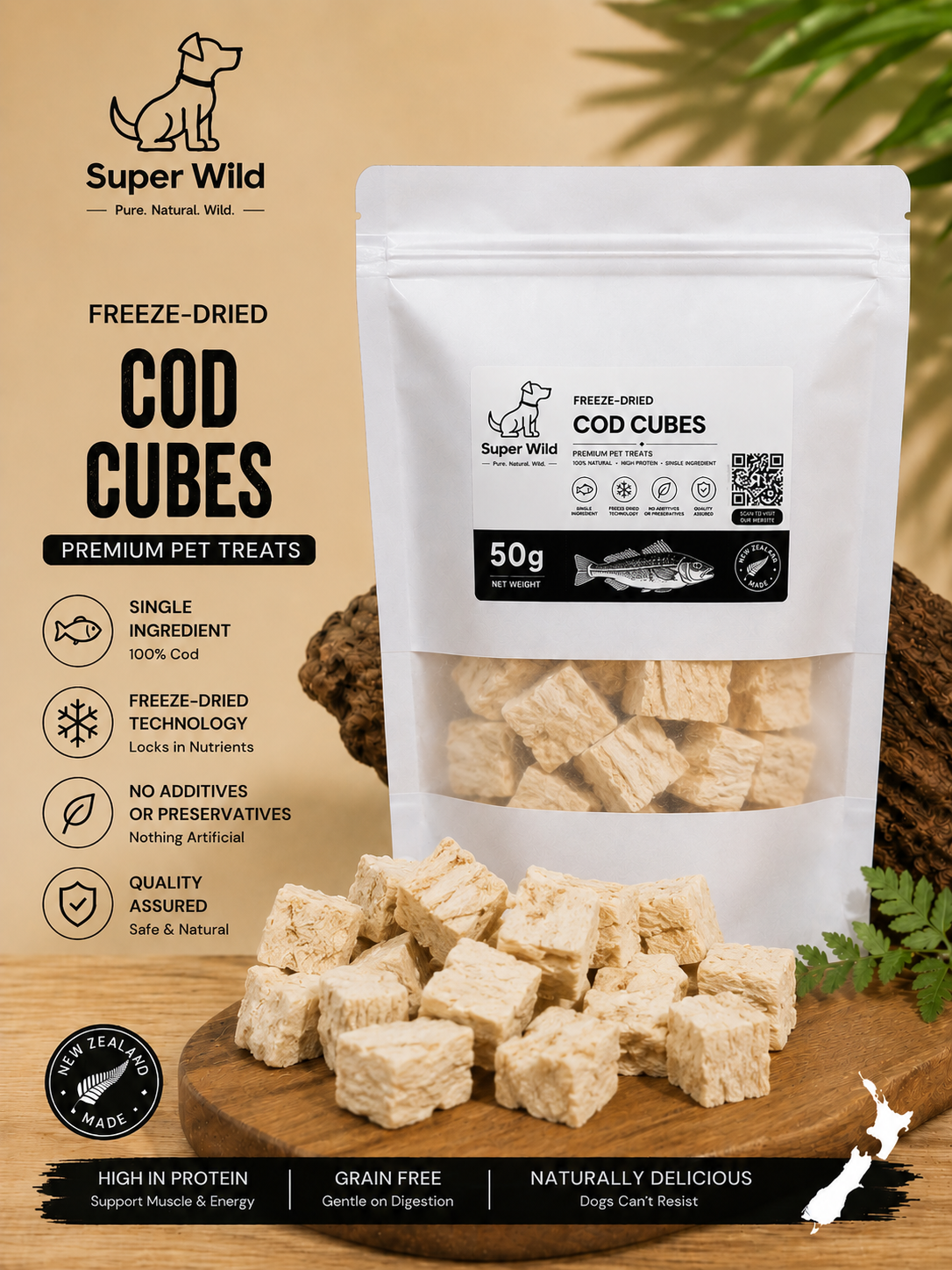 Freeze-dried Cod Cubes 50g