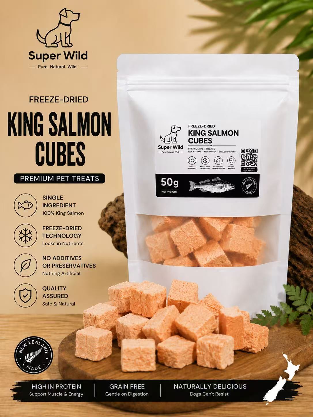 Freeze-dried King Salmon Cubes 50g