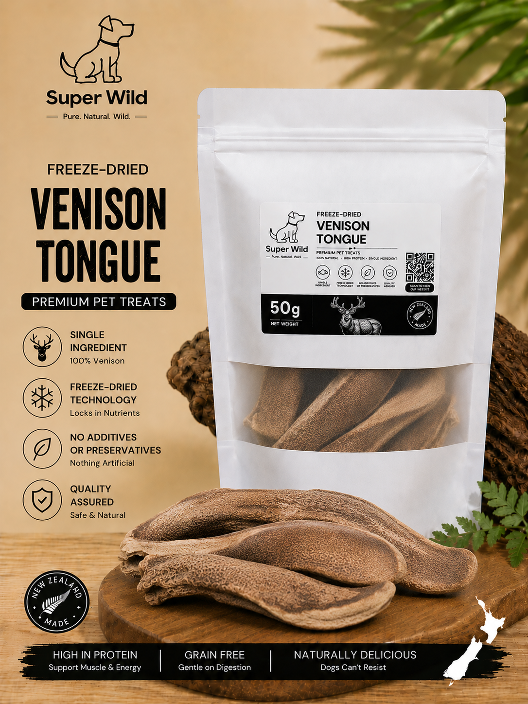 Freeze-Dried Venison Tongue 50g